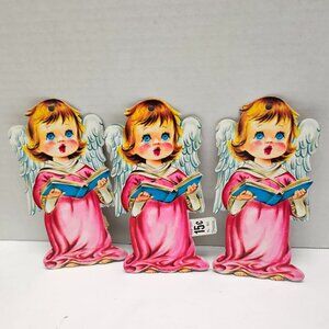 Vintage Lot Christmas Pink Die Cut Wall Decor Girl Angel Carrington Choir